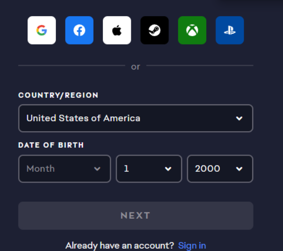 EA账号注册界面