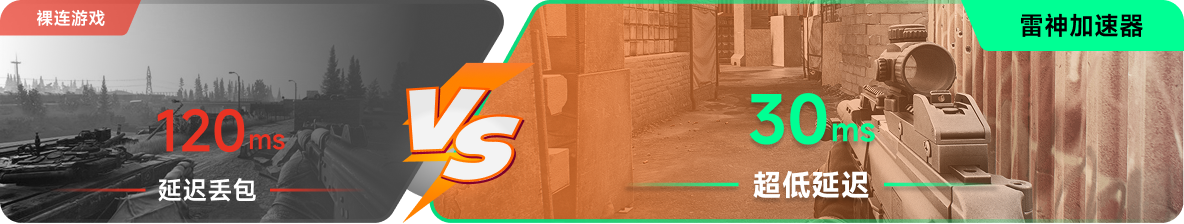 使用雷神加速器前后，游戏内延迟高低对比