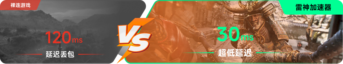 使用雷神加速器前后，游戏内延迟高低对比