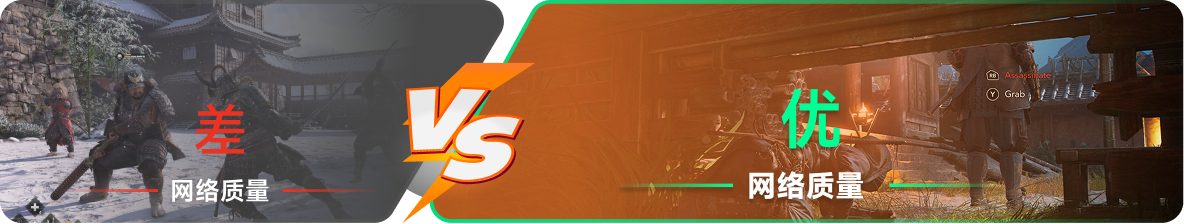 使用雷神加速器前后，游戏内网络质量对比