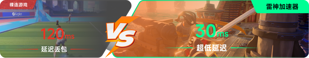 使用雷神加速器前后，游戏内延迟高低对比