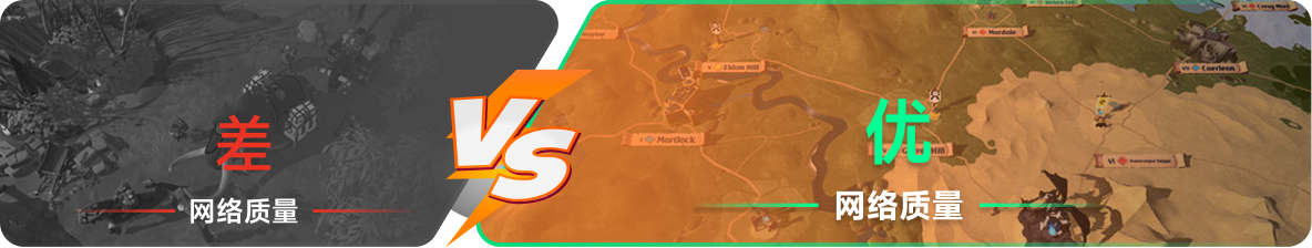 使用雷神加速器前后，游戏内网络质量对比
