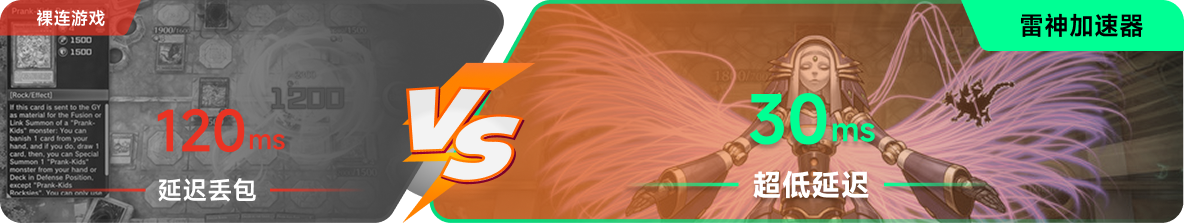 使用雷神加速器前后，游戏内延迟高低对比