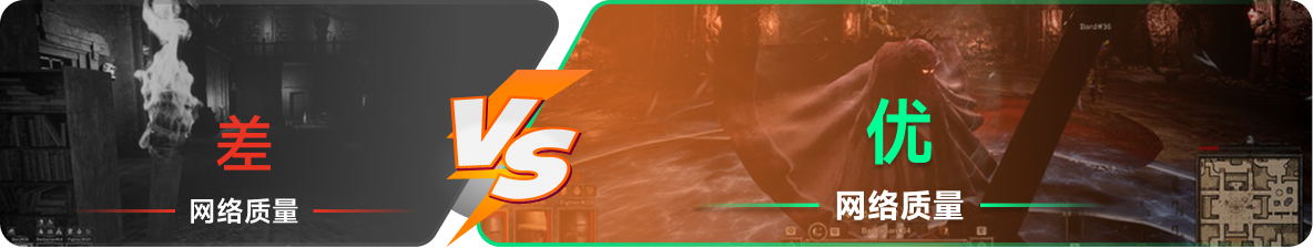 使用雷神加速器前后，游戏内网络质量对比