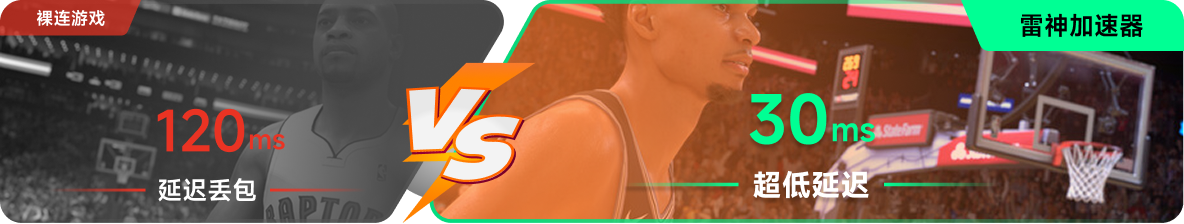 使用雷神加速器前后，游戏内延迟高低对比