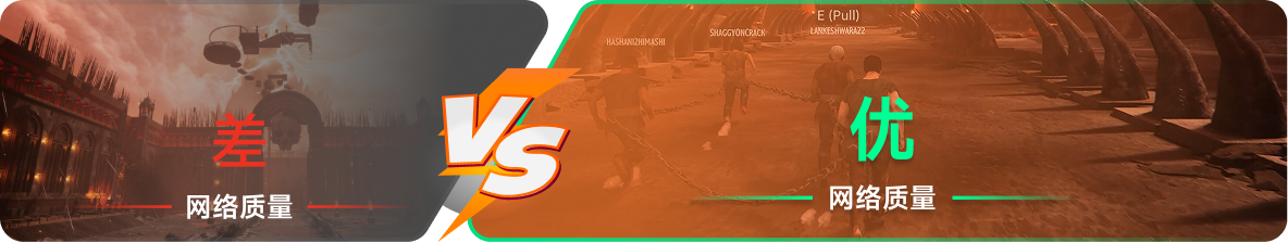 使用雷神加速器前后，游戏内网络质量对比
