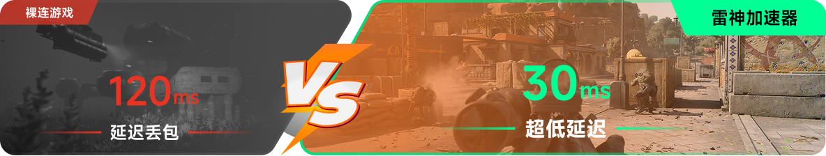 使用雷神加速器前后，游戏内延迟高低对比