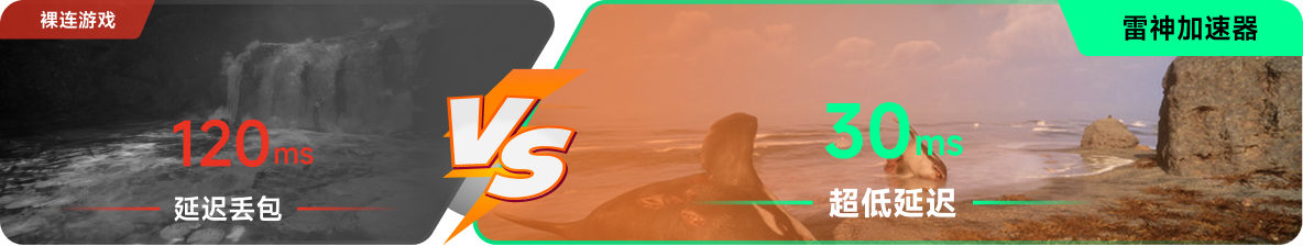 使用雷神加速器前后，游戏内延迟高低对比