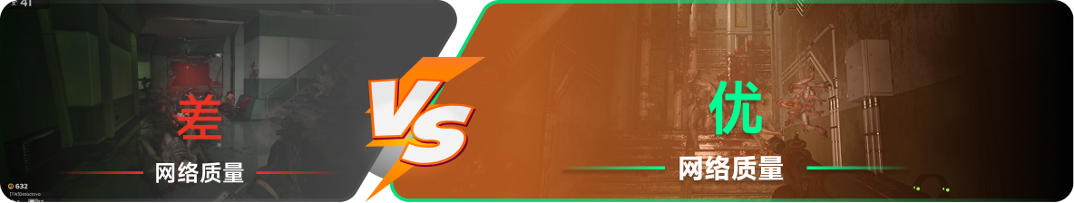 使用雷神加速器前后，游戏内网络质量对比
