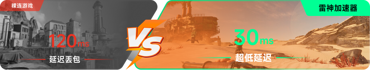 使用雷神加速器前后，游戏内延迟高低对比
