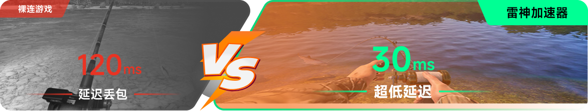 使用雷神加速器前后，游戏内延迟高低对比