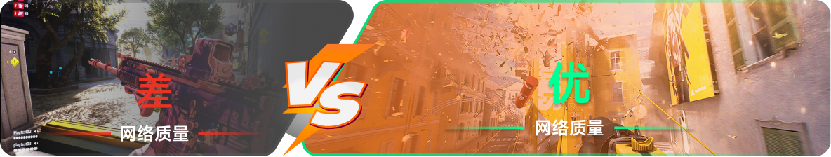 使用雷神加速器前后，游戏内网络质量对比