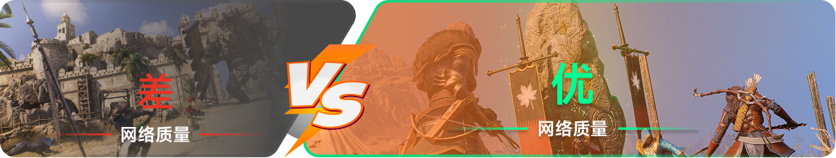 使用雷神加速器前后，游戏内网络质量对比