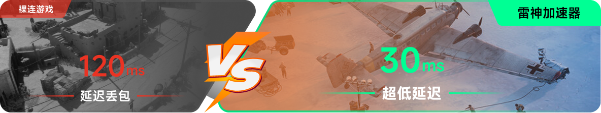 使用雷神加速器前后，游戏内延迟高低对比