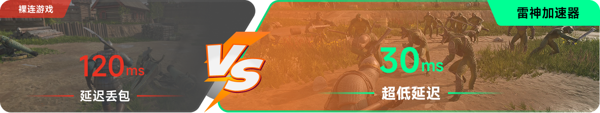 使用雷神加速器前后，游戏内延迟高低对比