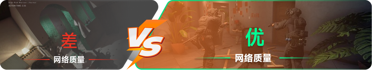 使用雷神加速器前后，游戏内网络质量对比