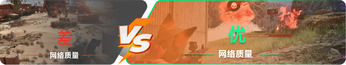 使用雷神加速器前后，游戏内网络质量对比