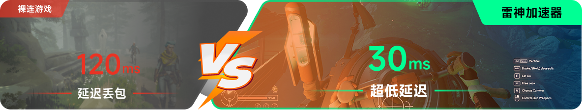 使用雷神加速器前后，游戏内延迟高低对比