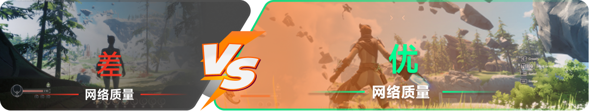 使用雷神加速器前后，游戏内网络质量对比