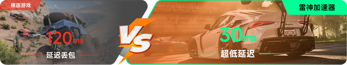 使用雷神加速器前后，游戏内延迟高低对比