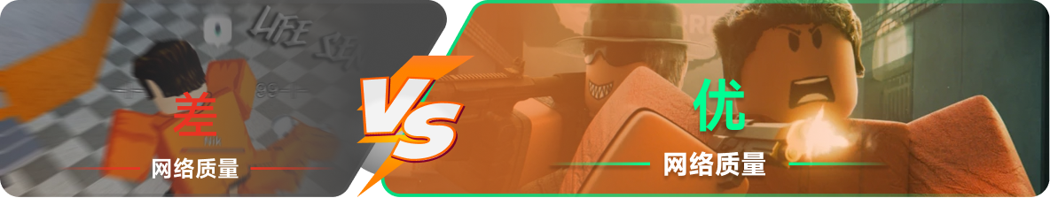 使用雷神加速器前后，游戏内网络质量对比
