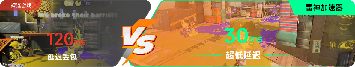 使用雷神加速器前后，游戏网络延迟对比