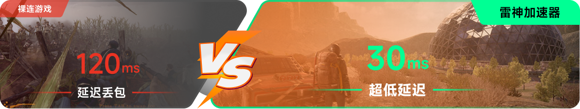 使用雷神加速器前后，游戏内延迟高低对比