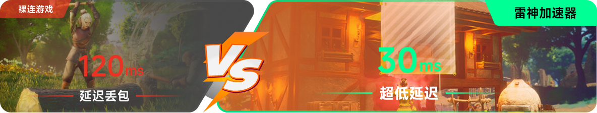 使用雷神加速器前后，游戏内延迟高低对比