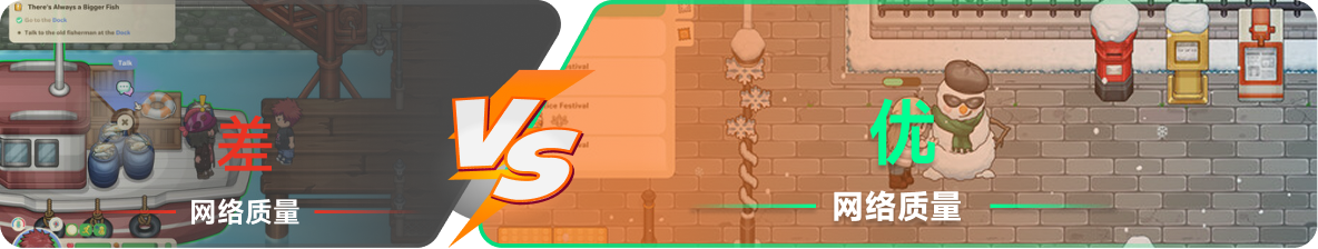 使用雷神加速器前后，游戏内网络质量对比