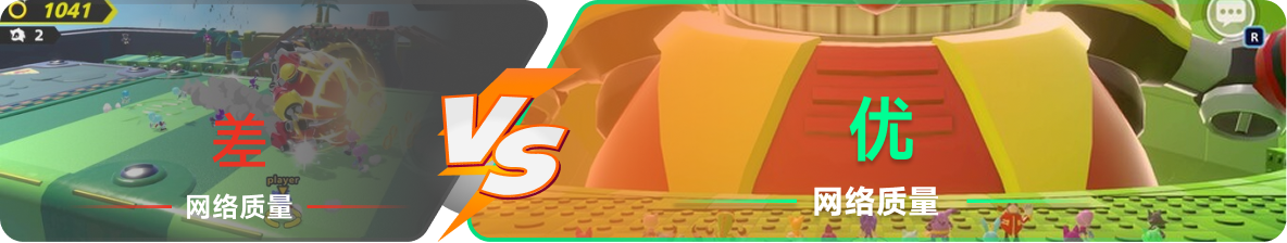 使用雷神加速器前后，游戏内网络质量对比