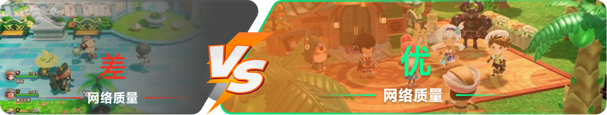 使用雷神加速器前后，游戏内网络质量对比