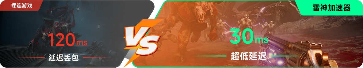 使用雷神加速器前后，游戏内延迟高低对比
