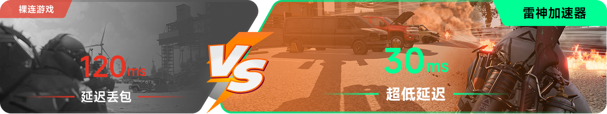 使用雷神加速器前后，游戏内延迟高低对比