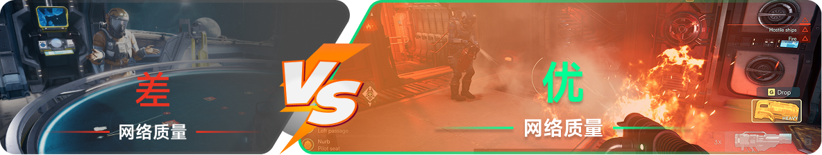 使用雷神加速器前后，游戏内网络质量对比