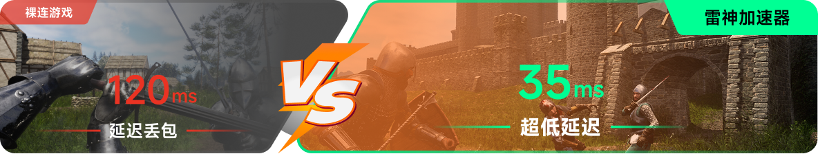 使用雷神加速器前后，游戏内延迟高低对比