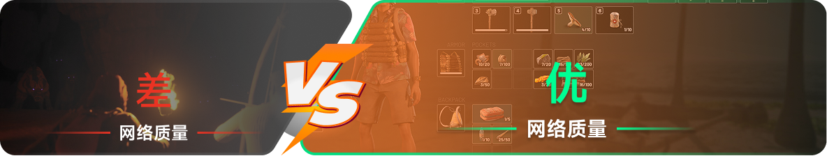 使用雷神加速器前后，游戏内网络质量对比
