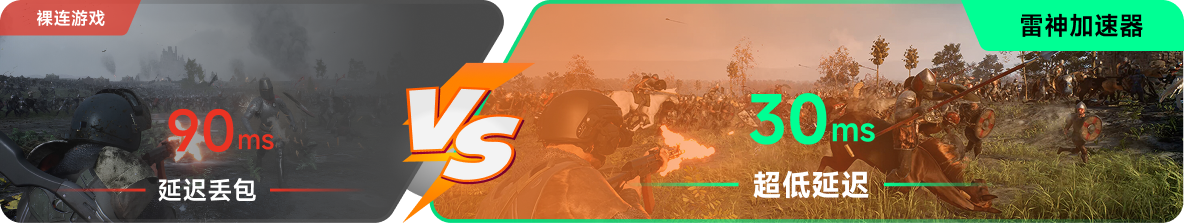 使用雷神加速器前后，游戏内延迟高低对比