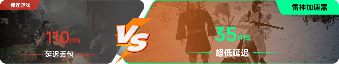 使用雷神加速器前后，游戏内延迟高低对比