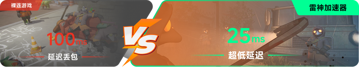 使用雷神加速器前后，游戏内延迟高低对比