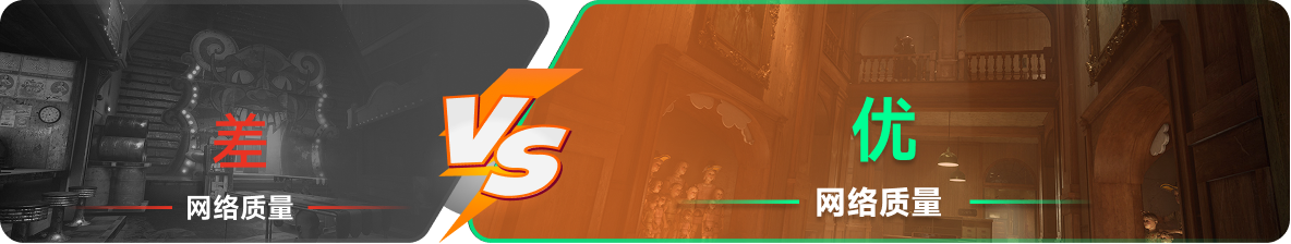 使用雷神加速器前后，游戏内网络质量对比