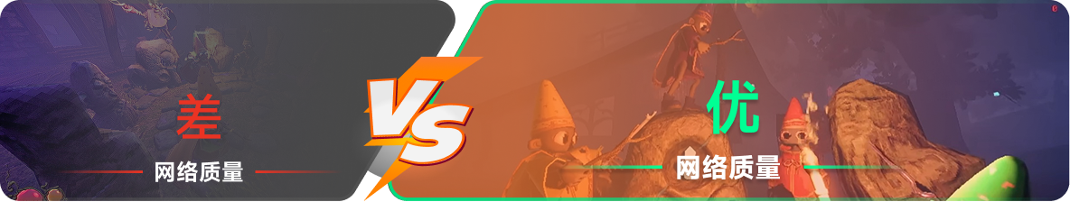 使用雷神加速器前后，游戏内网络质量对比