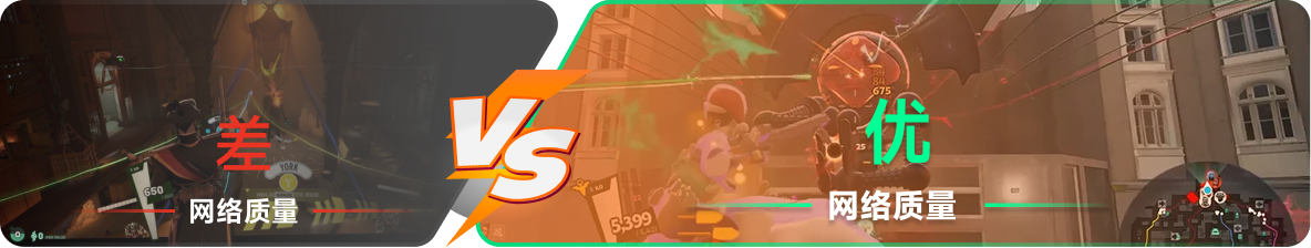 使用雷神加速器前后，游戏内网络质量对比