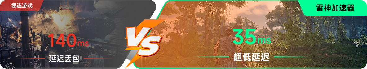 使用雷神加速器前后，游戏内延迟高低对比
