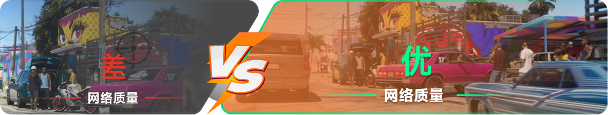 使用雷神加速器前后，游戏内网络质量对比