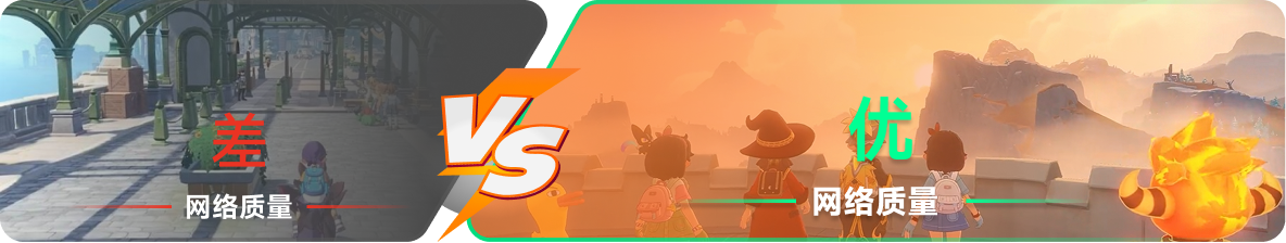 使用雷神加速器前后，游戏内网络质量对比