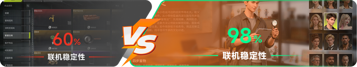 使用雷神加速器前后，游戏内联机稳定性对比